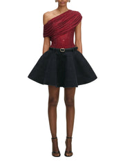 BURGUNDY RHINESTONE DRAPE TOP