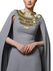 CREPE DRESS WITH EMBROIDERED NECKLINE