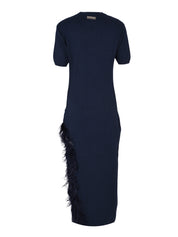 The side slit midi dress with feather hem
