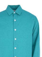 TURQUOISE LINEN LONG SLEEVE SHIRT