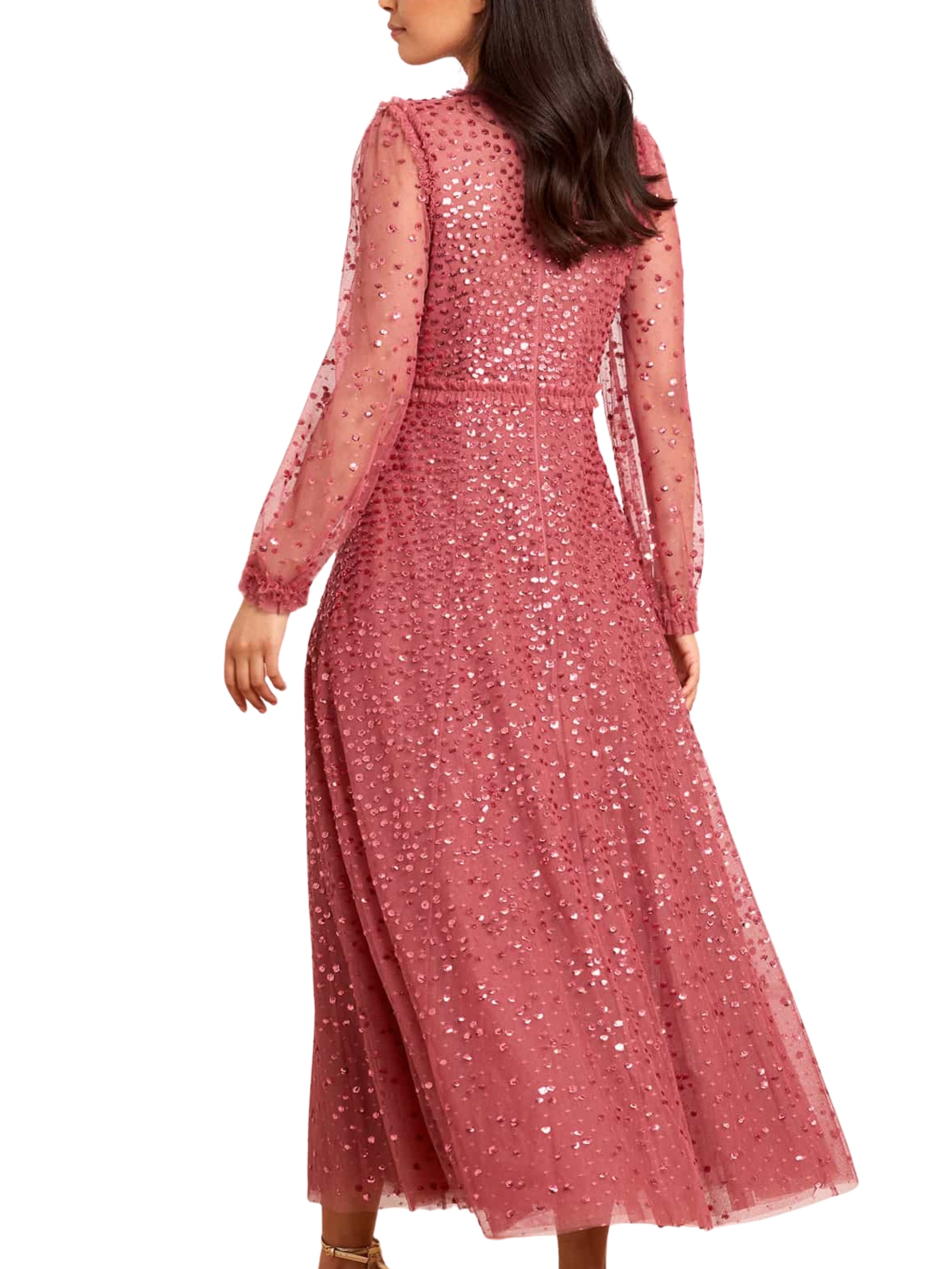 DAPPLED SEQUIN LONG SLEEVE ANKLE GOWN