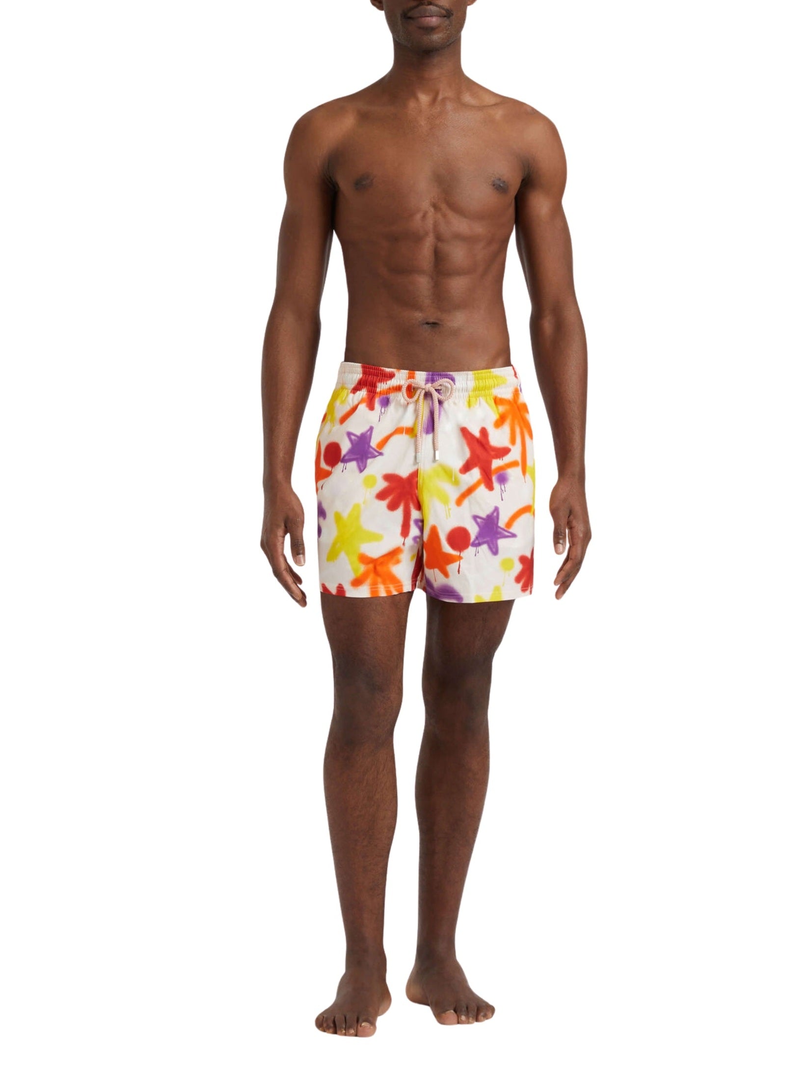 Men stretch short swim shorts spray paint - vbq x palm angels