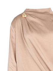 SHINY ENVER SATIN LONG SLEEVE TOP WITH PEPITA DRAPED DETAIL