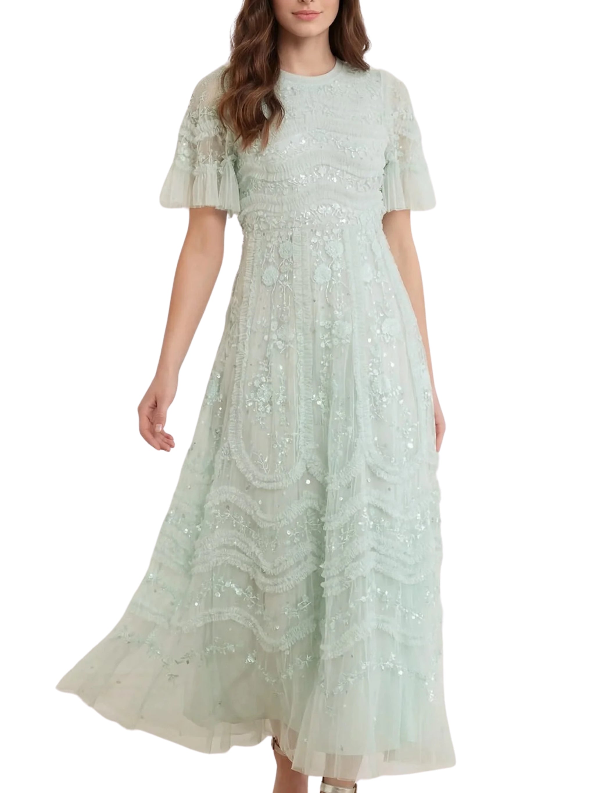 Gianna ruffle short sleeve ankle gown