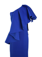 RUFFLED SCUBA LONG DRESS