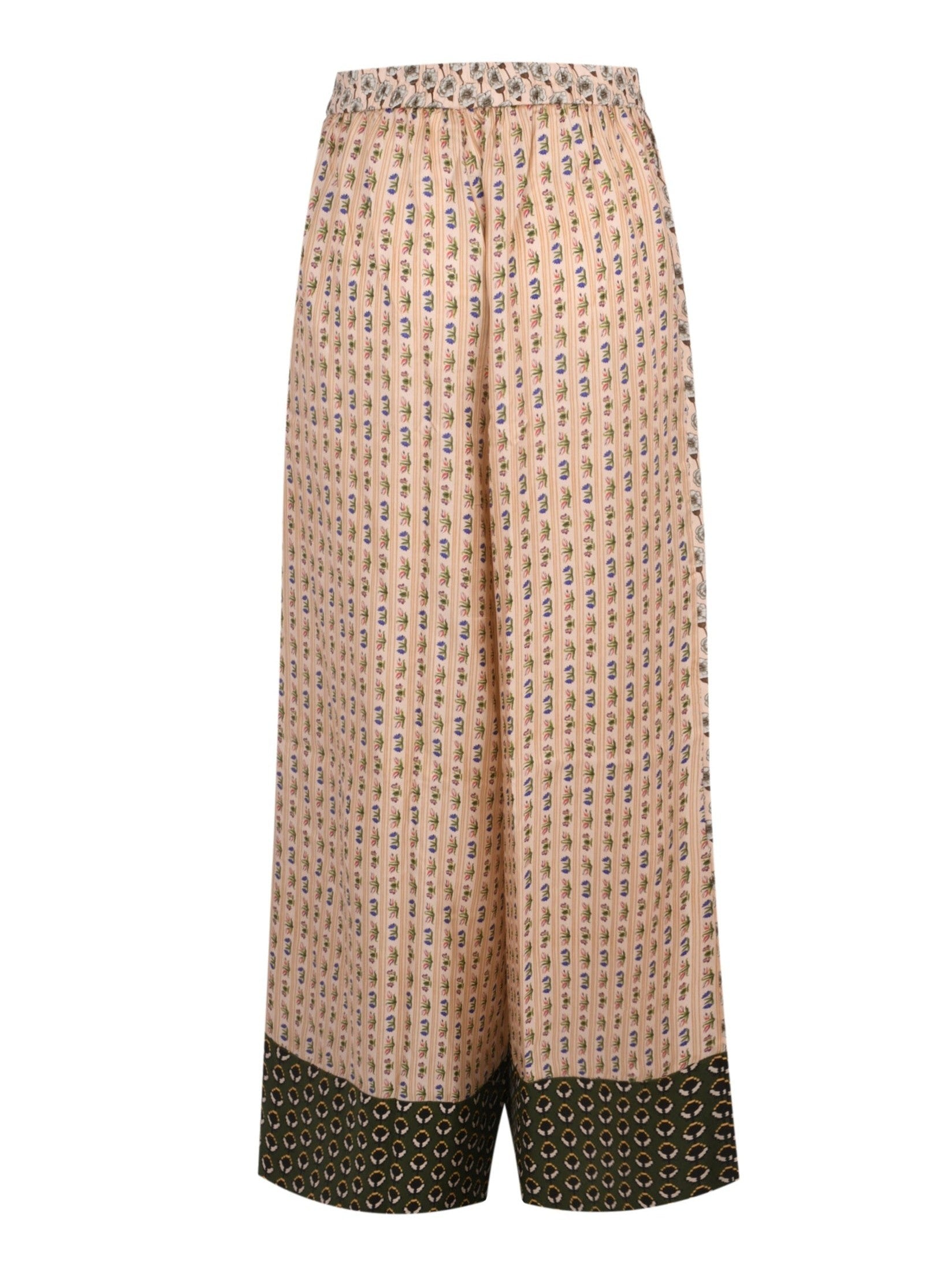 Paislee mix twill silk print wide leg long pant with full elastic