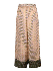Paislee mix twill silk print wide leg long pant with full elastic