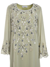 Long Sleeves Kaftan with Silver Abstract Floral Embroidery