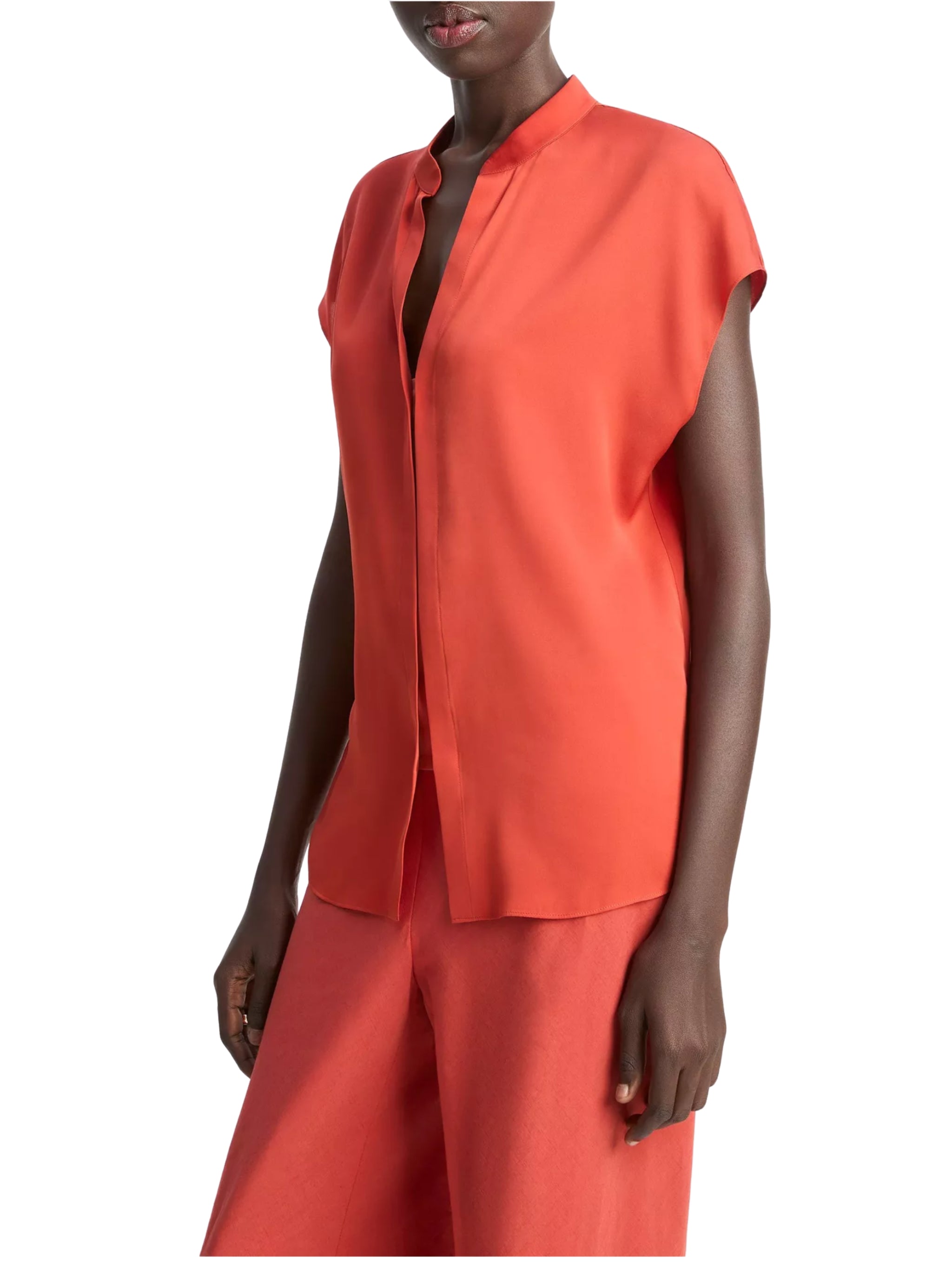 CAP SLV BLOUSE W/ CONTRAST HIDDEN PLKT