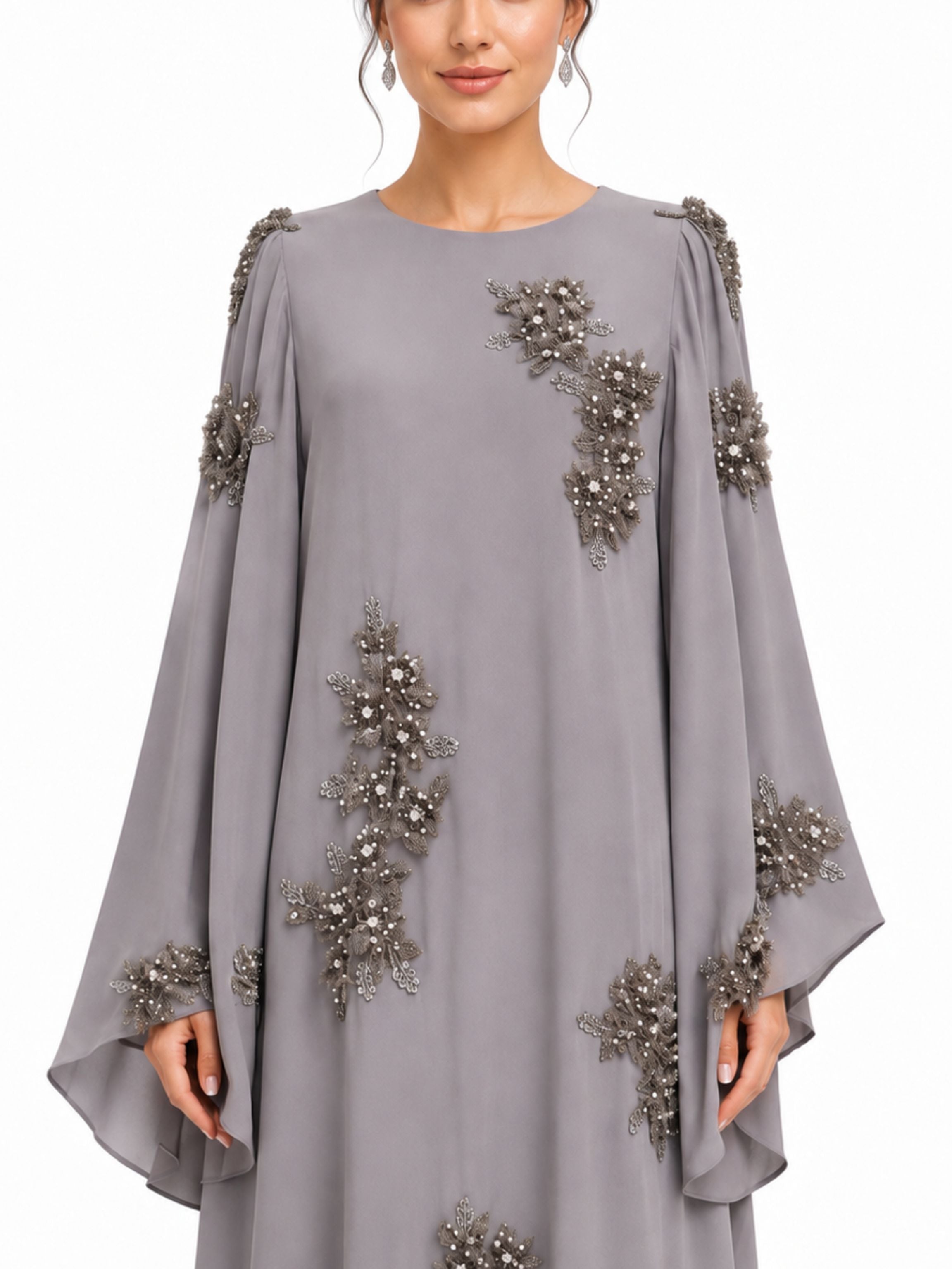 Hand embroiderd flowers -long sleeve dress-kaftan cut dress