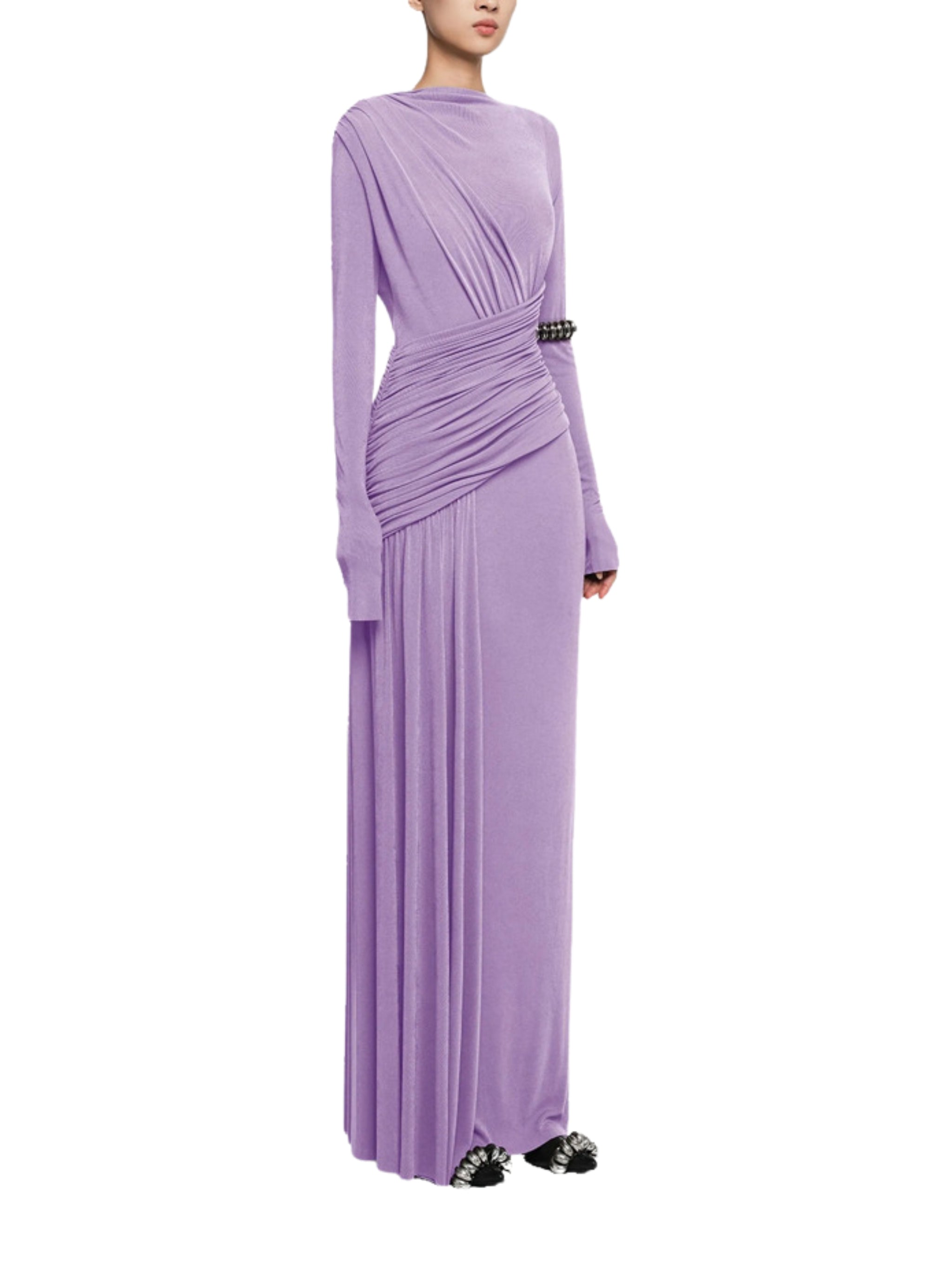 ASYMMETRICAL FORM-FITTING DRESS WITH DRAPED HIP