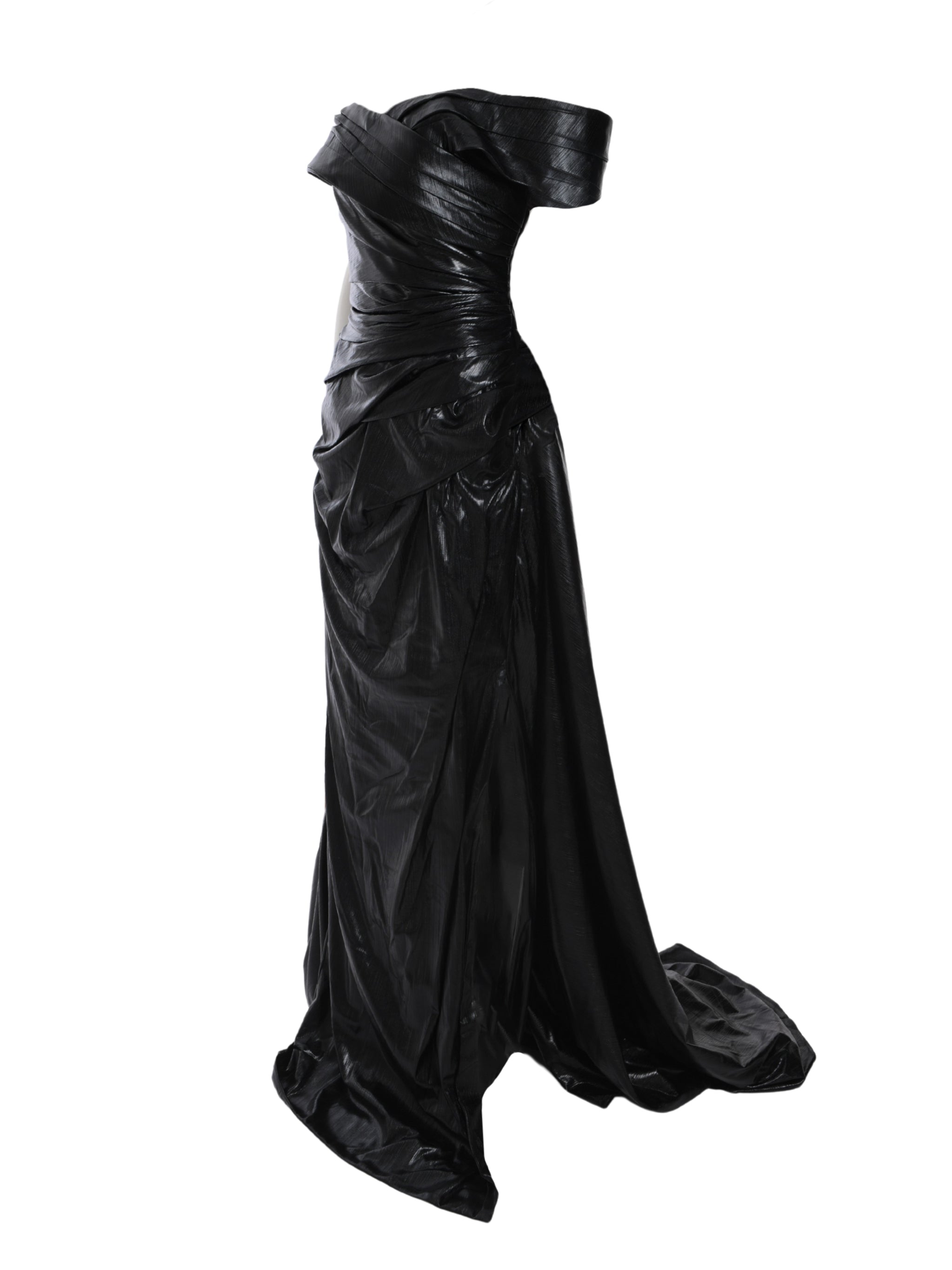 GOLD LAME OFF-SHOULDER DRESS