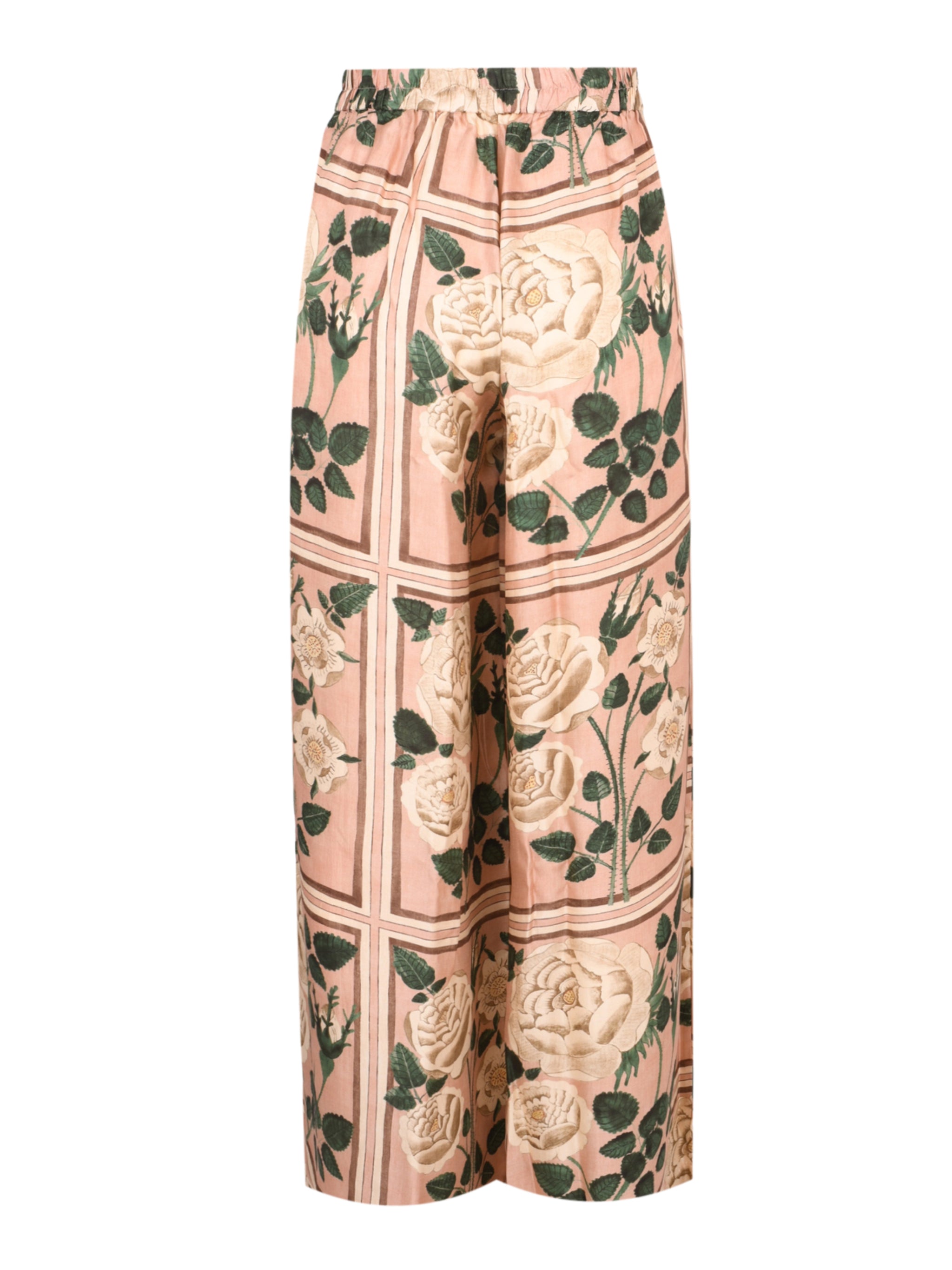 Portsea twill silk print wide leg long pant with full elastic band
