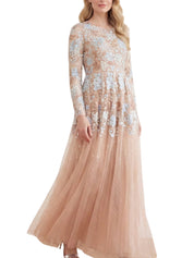 Wisteria dot long sleeve gown