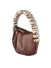 Micro eternity satin chocolate brown stone-encrusted satin micro clutch