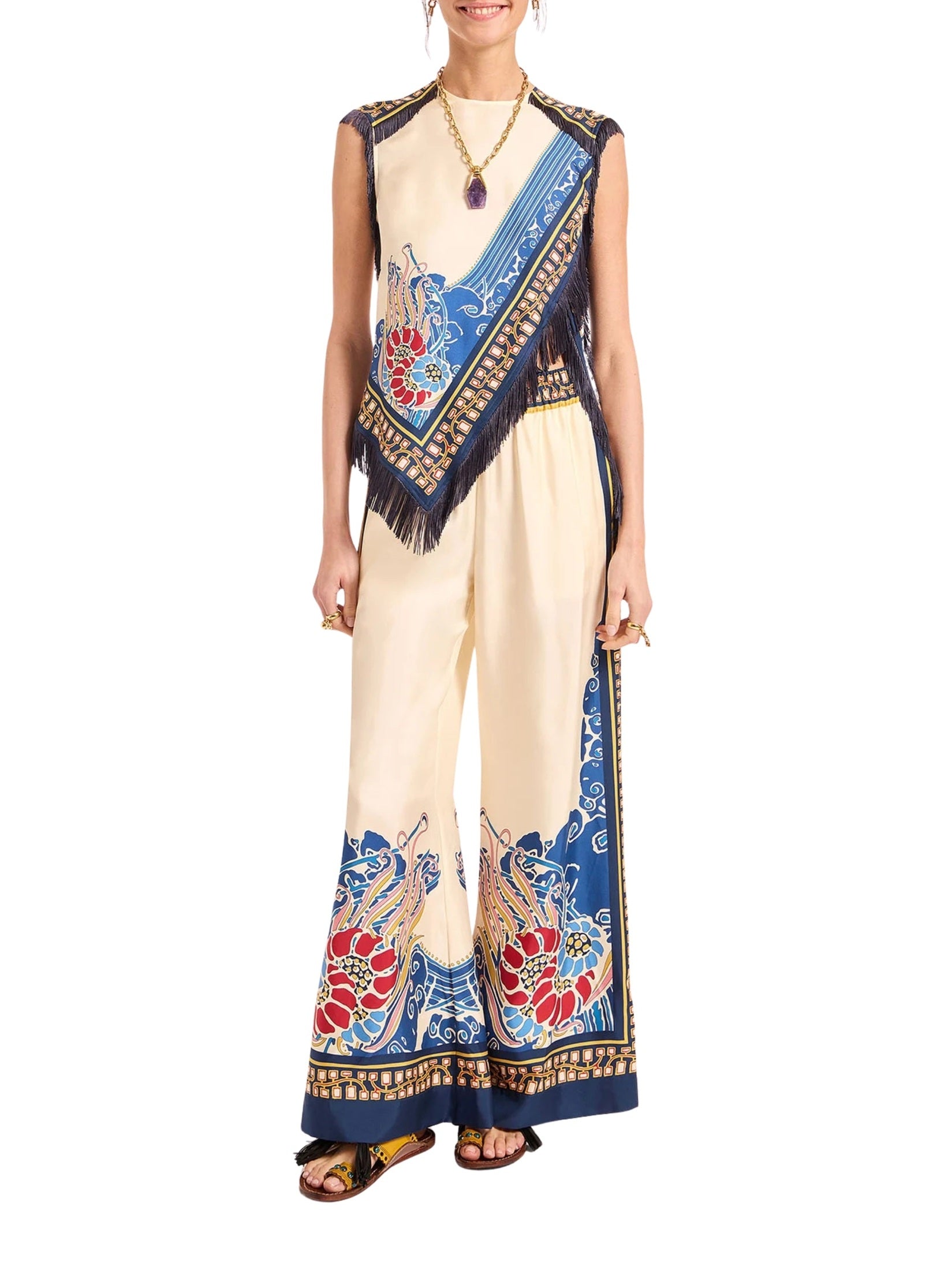 Palazzo pants lemuria placée blue in silk twill