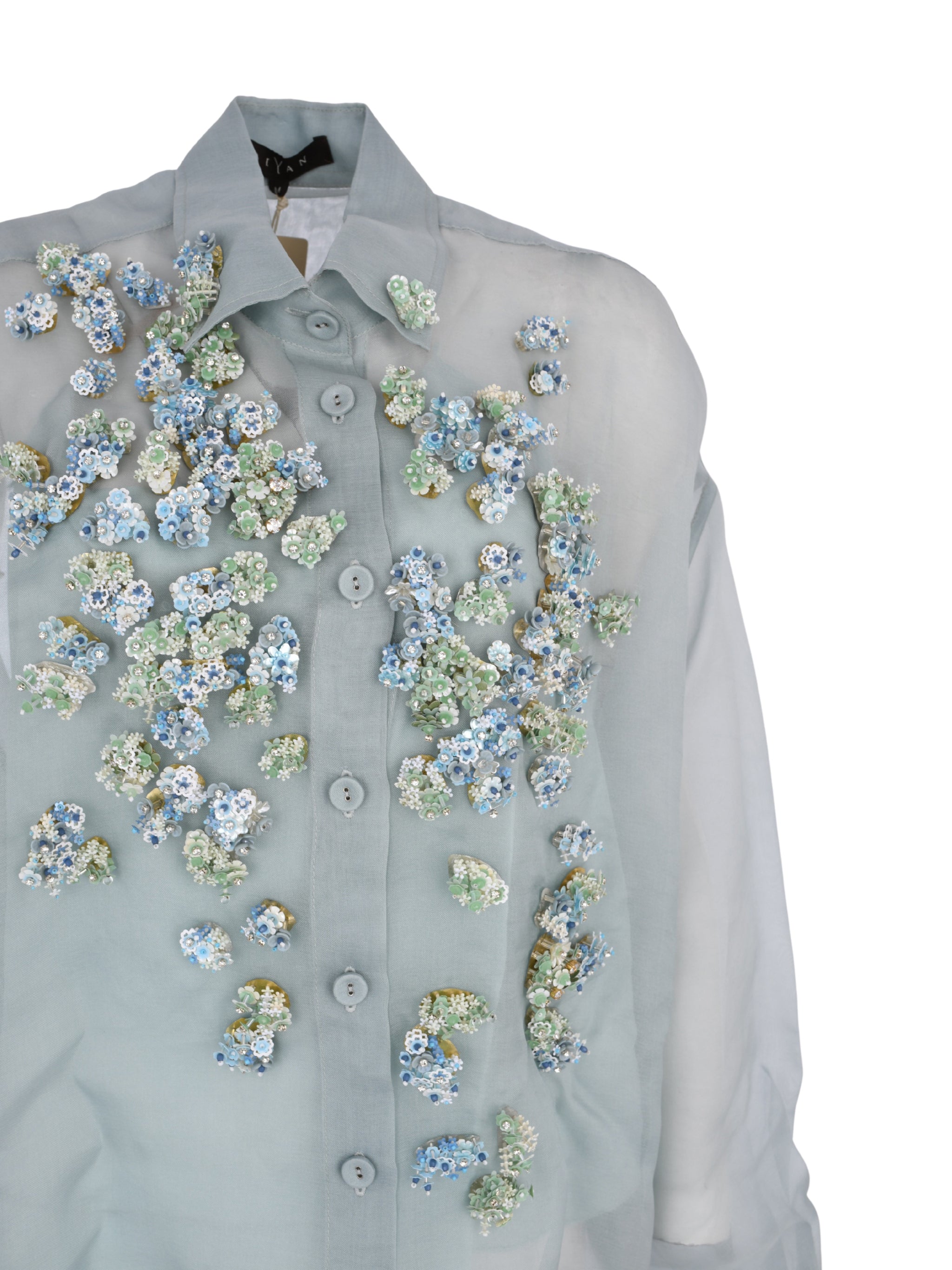 Sama embellished organza silk oversized longsleeve shirt