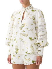 BUTTONED COLLAR BLOUSE WITH BLOUSON SLEEVE