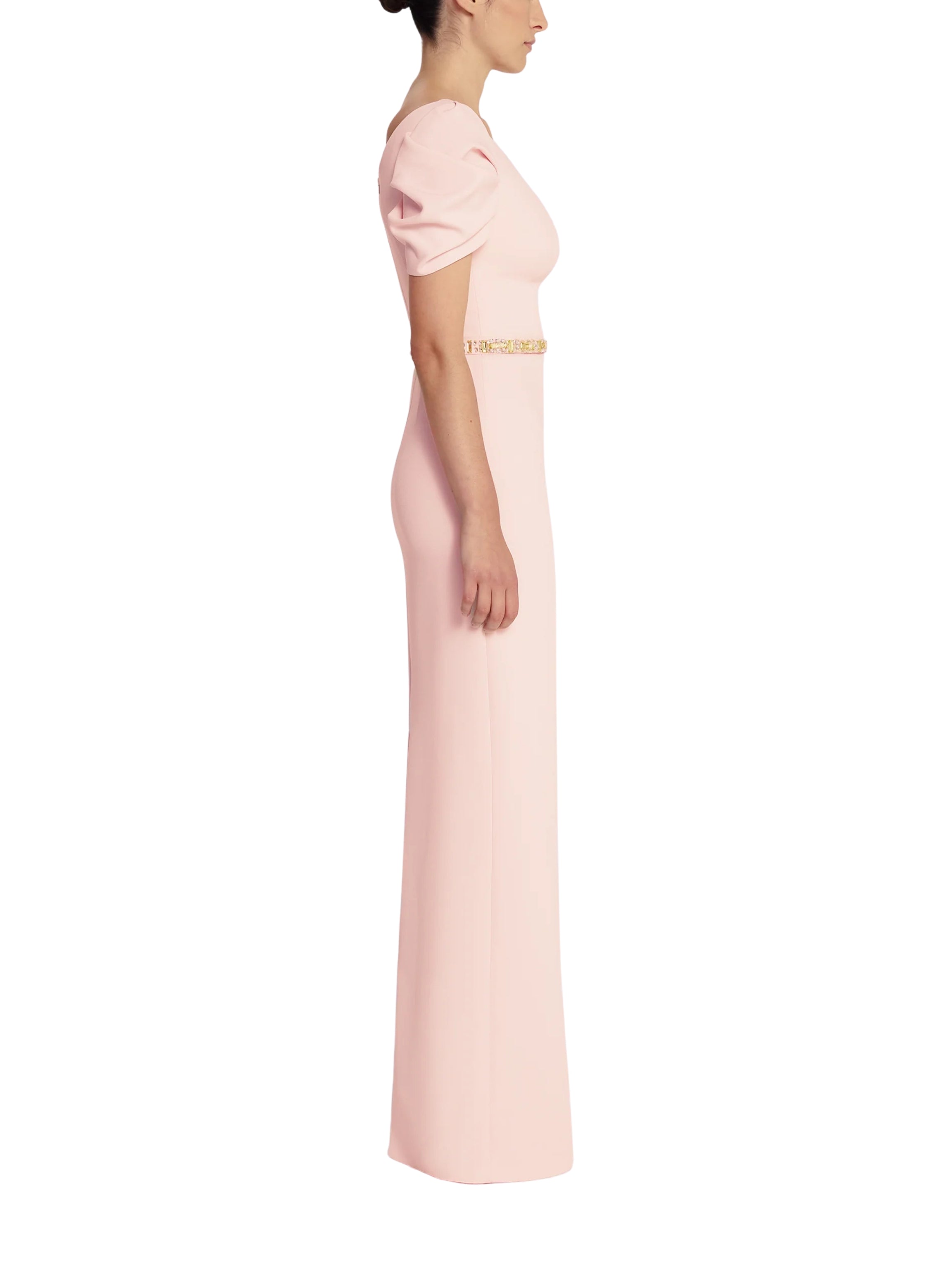 Vanna Long Dress in Pale Pink with Gold