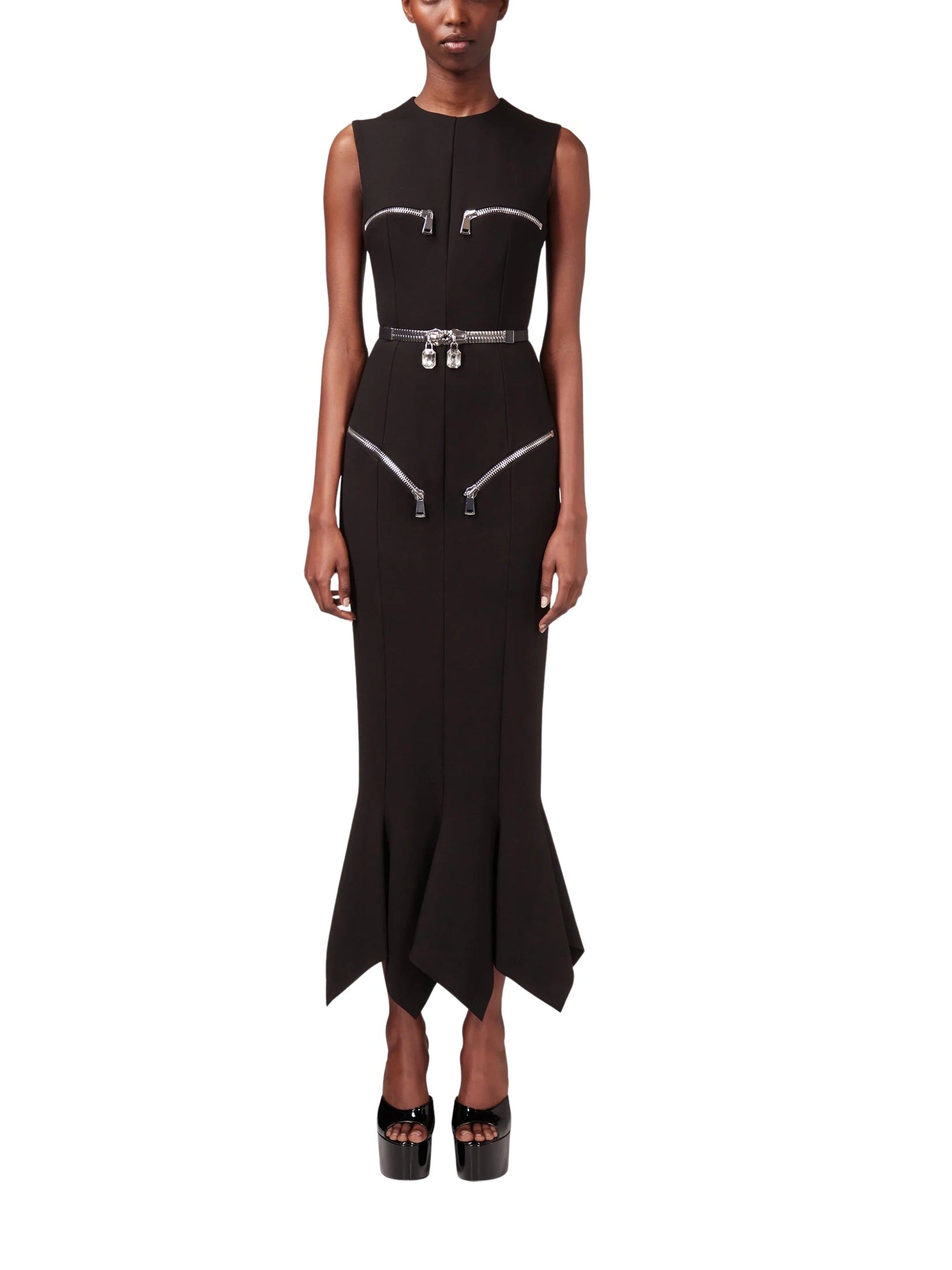 Handkerchief zipper midi dress
