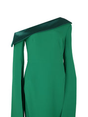 Asymmetric off-shoulder gown with caped sleeves