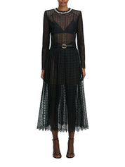 BLACK ORGANZA LACE MIDI SKIRT