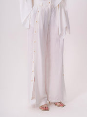 White Linen Trousers with Button Detail