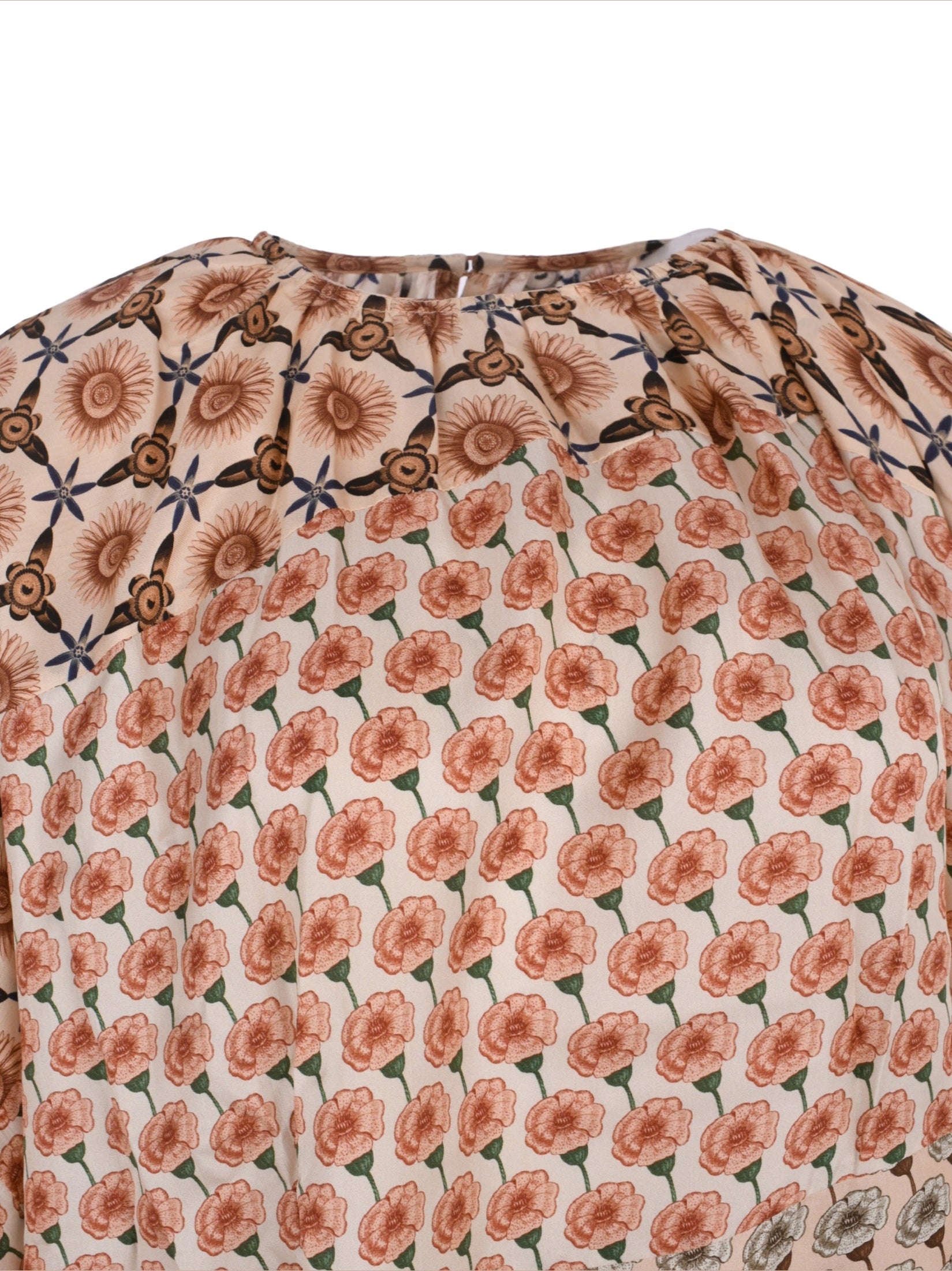 Sai embroidered hemline mix twill silk print cape louse