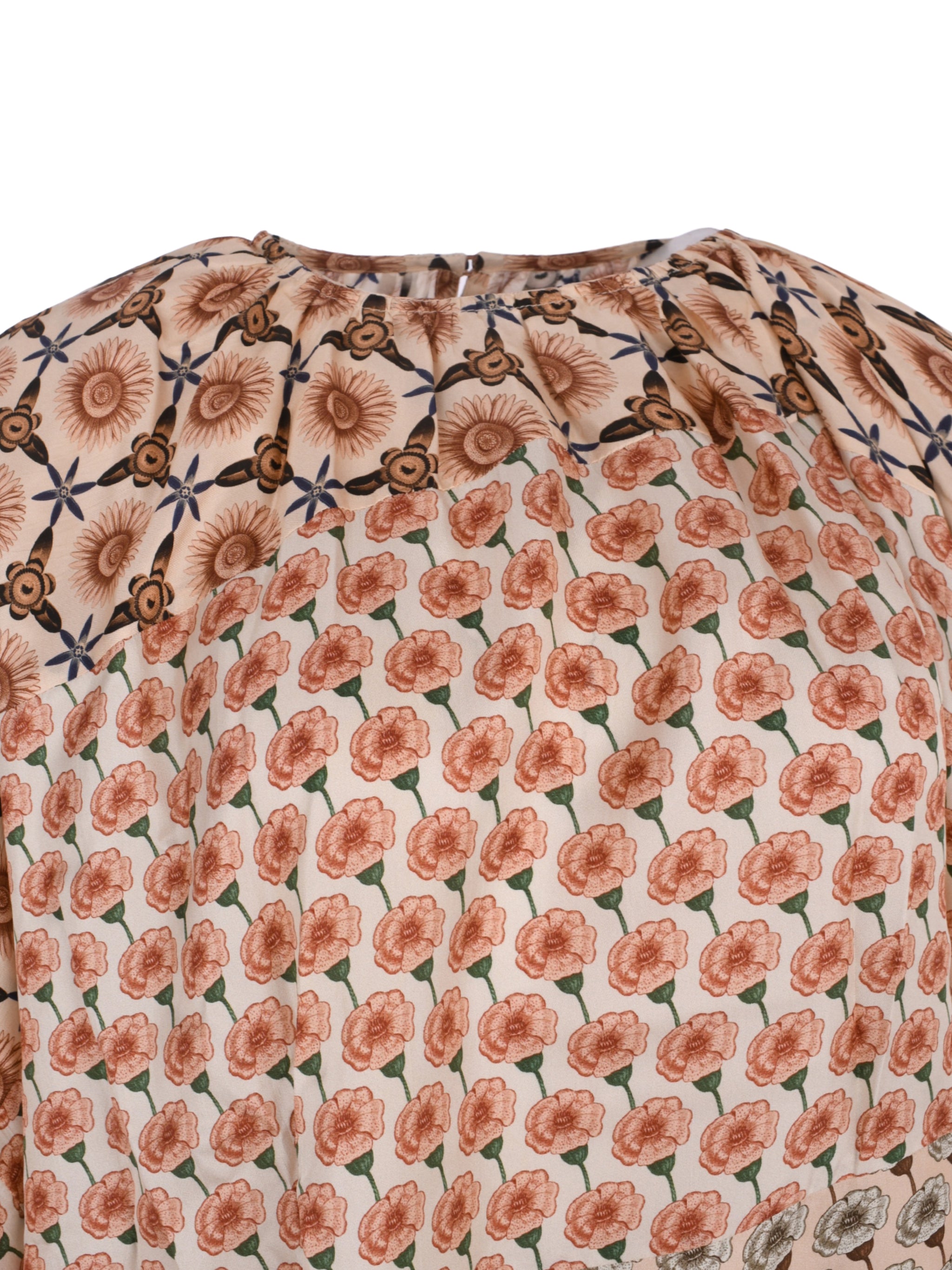 Sai embroidered hemline mix twill silk print cape louse