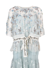 Gilga 2in1 set embroidered tulle and organza silk mid length dress