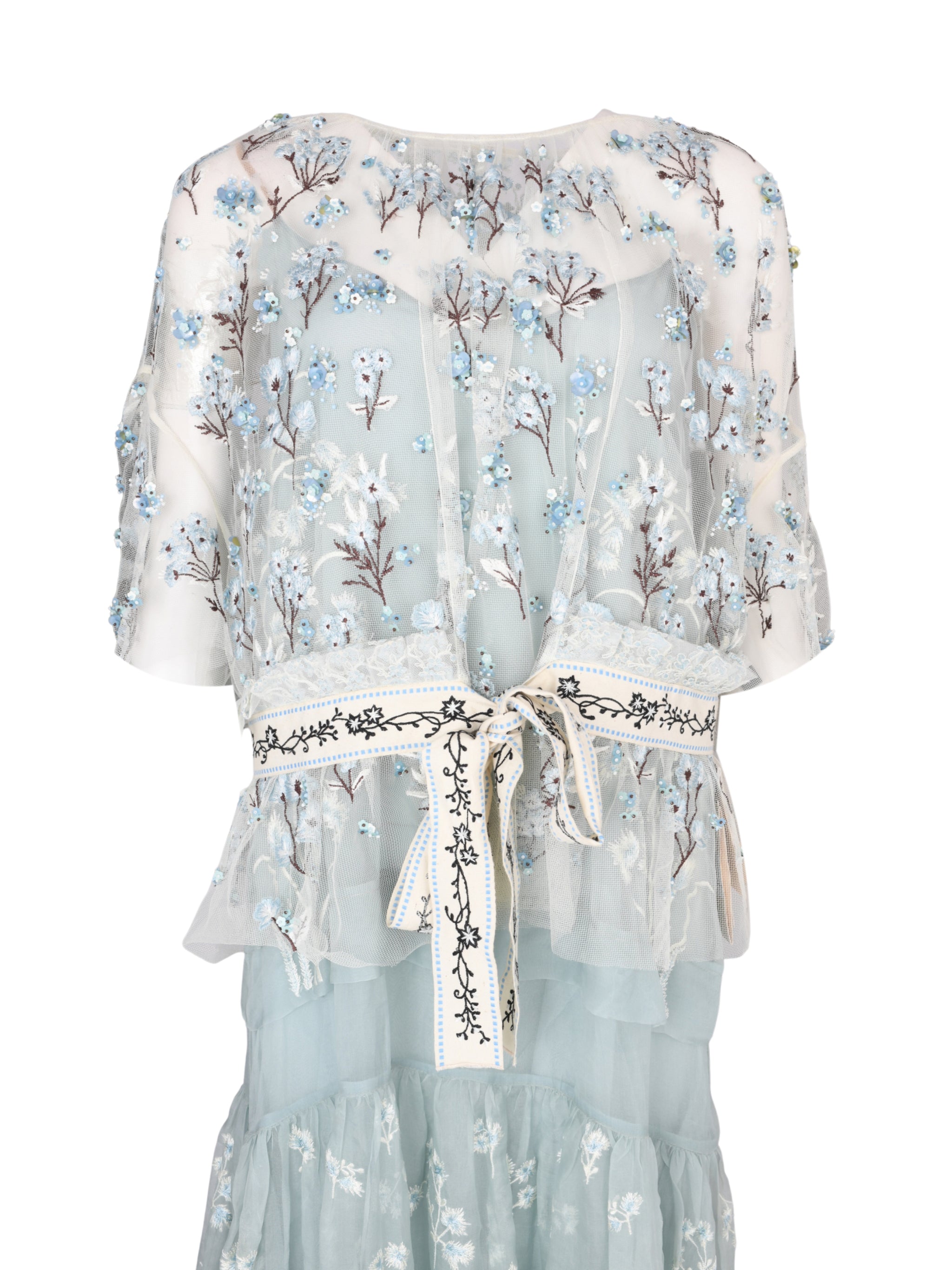 Gilga 2in1 set embroidered tulle and organza silk mid length dress
