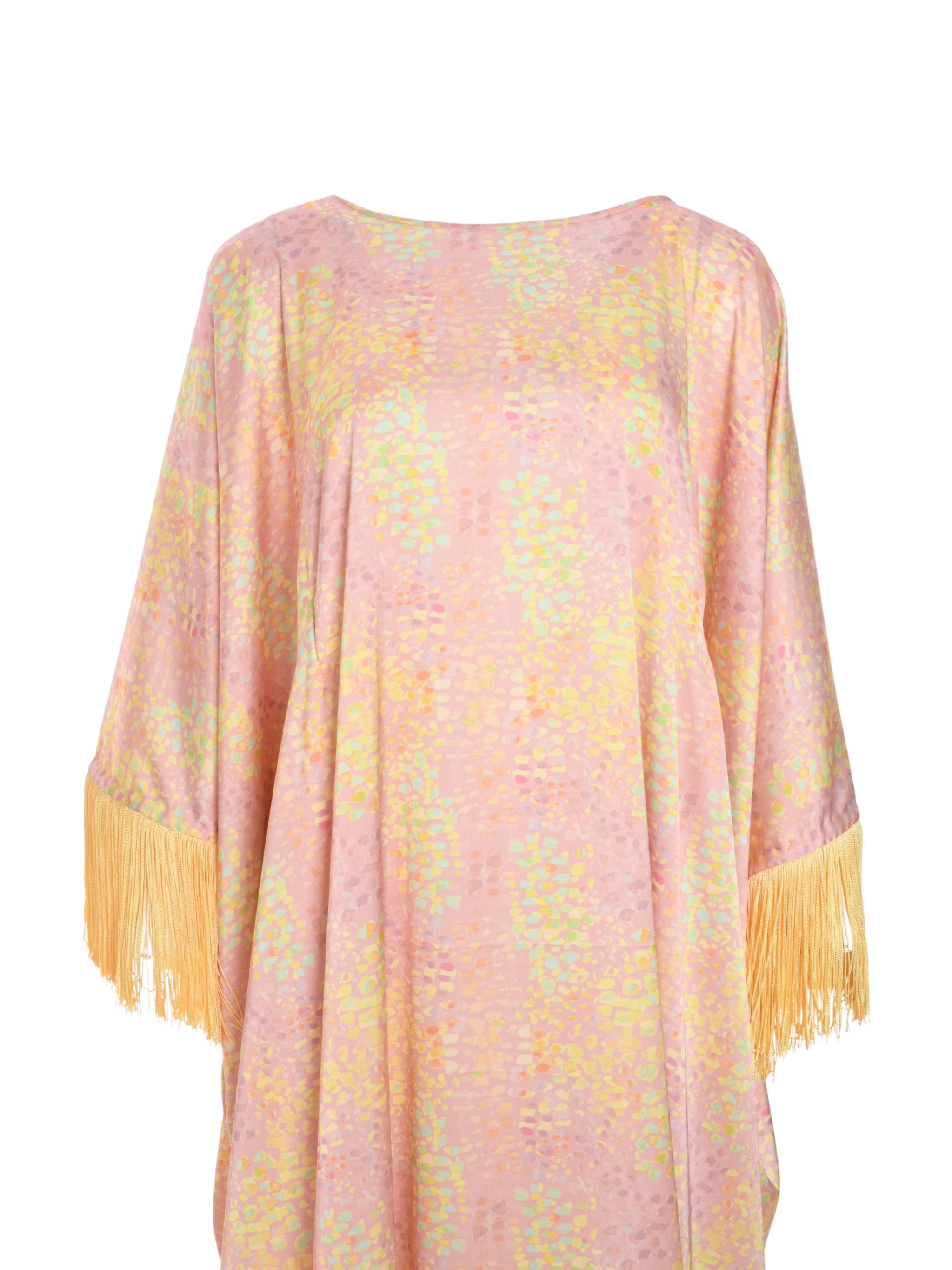 YELLOW KAFTAN WITH DARK PINK ON THE SLEEVES