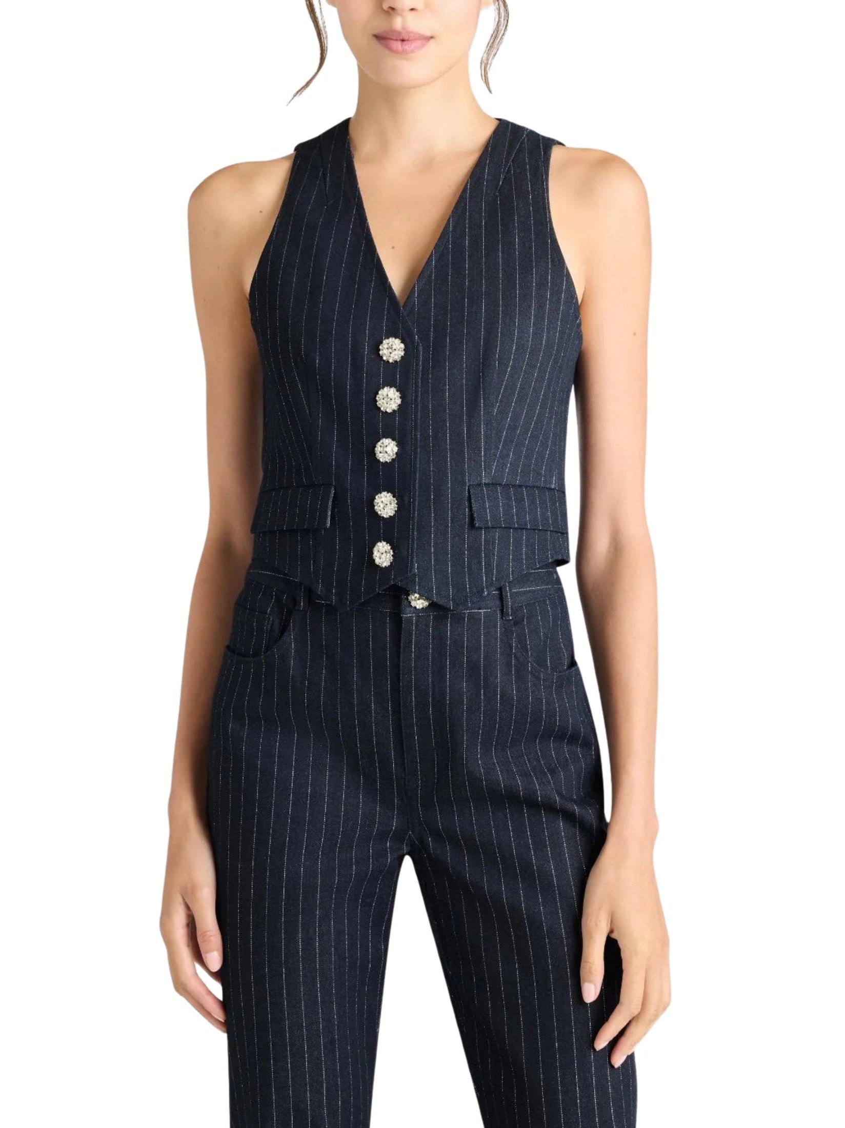 Anderson Pinstripe Embellished Top