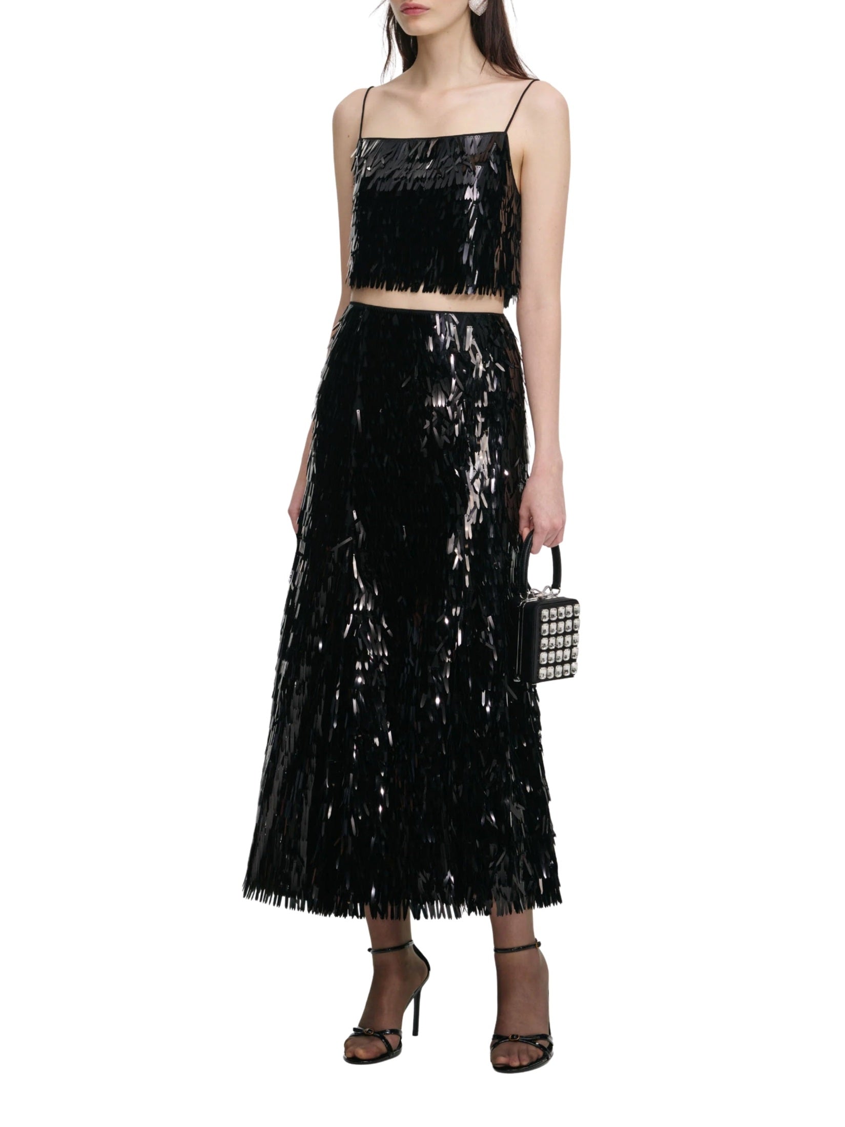 Black sequin midi skirt
