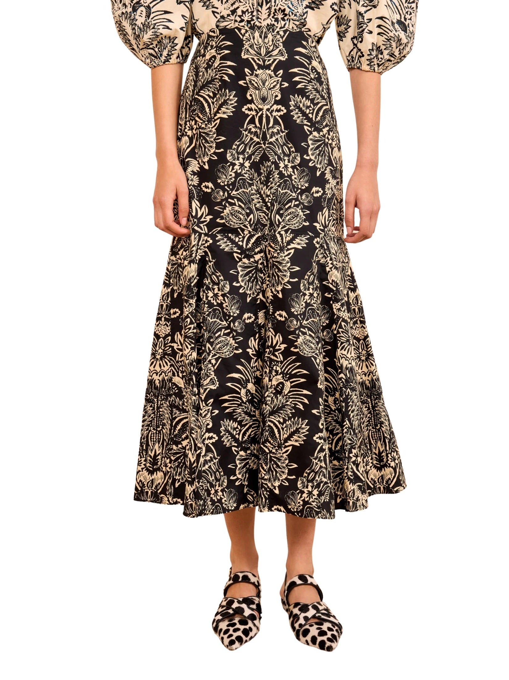 Clarisse trumpet midi skirt - Noir Flora