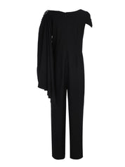 Hand embroiderd nlack cape on one side chest and sleeve   one long sleeves  cape and jumpsuit