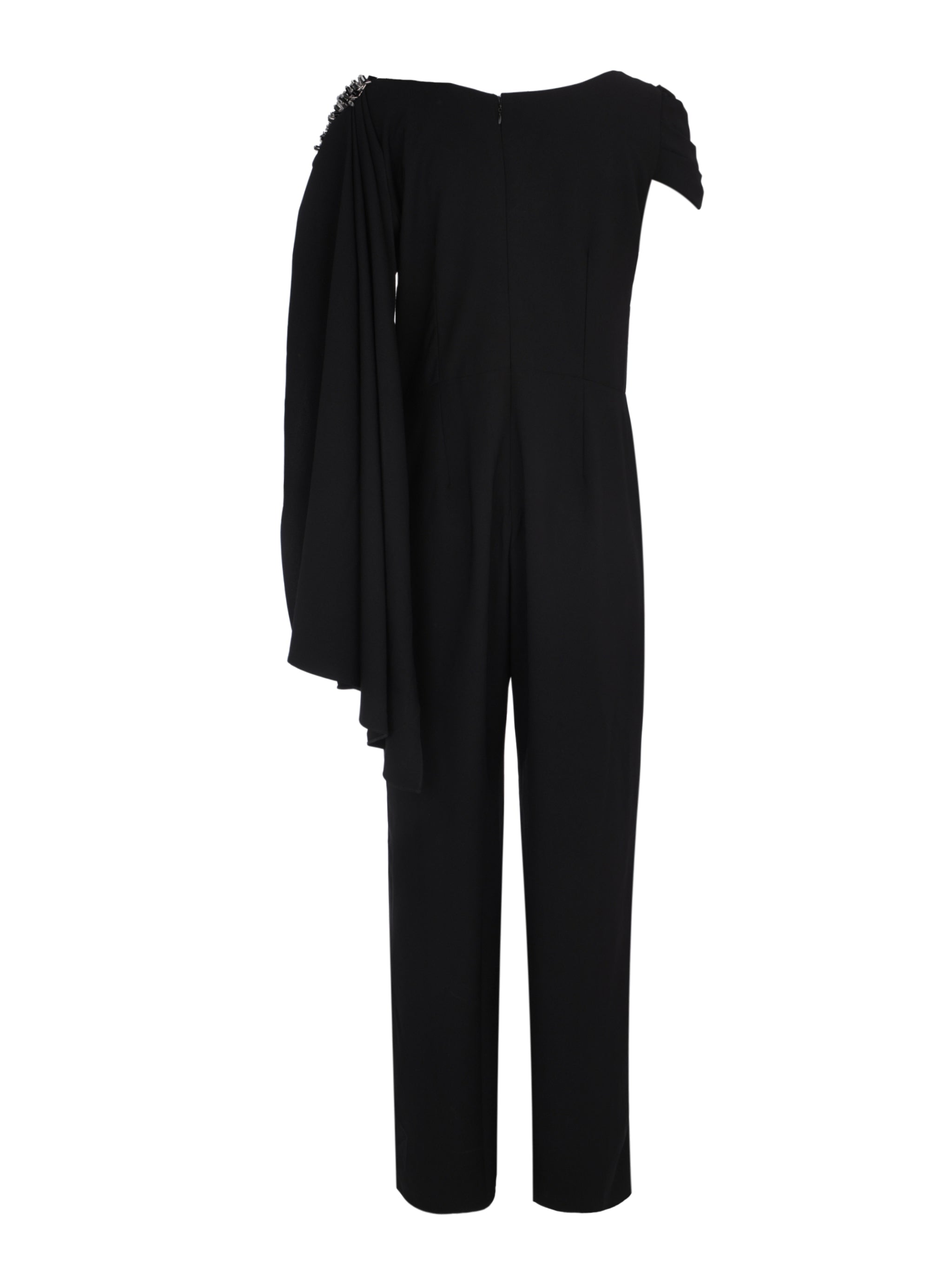 Hand embroiderd nlack cape on one side chest and sleeve   one long sleeves  cape and jumpsuit