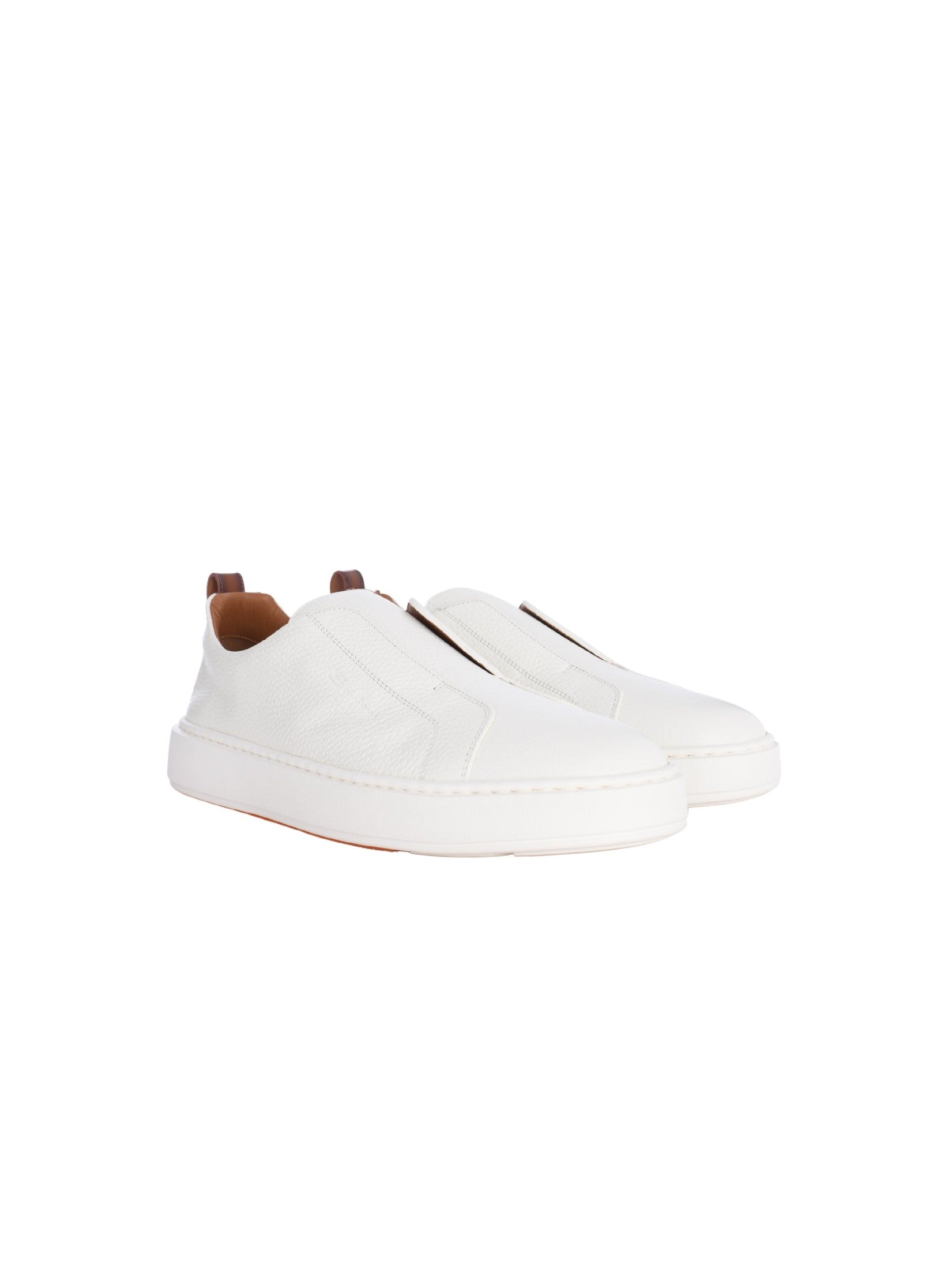 Men's white tumbled leather slip-on sneaker