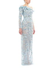 One-Shoulder Embroidered Tulle Dress