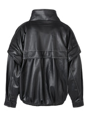 BLACK VEGAN LEATHER WITH STITCHING DETAIL JACKET-VEST