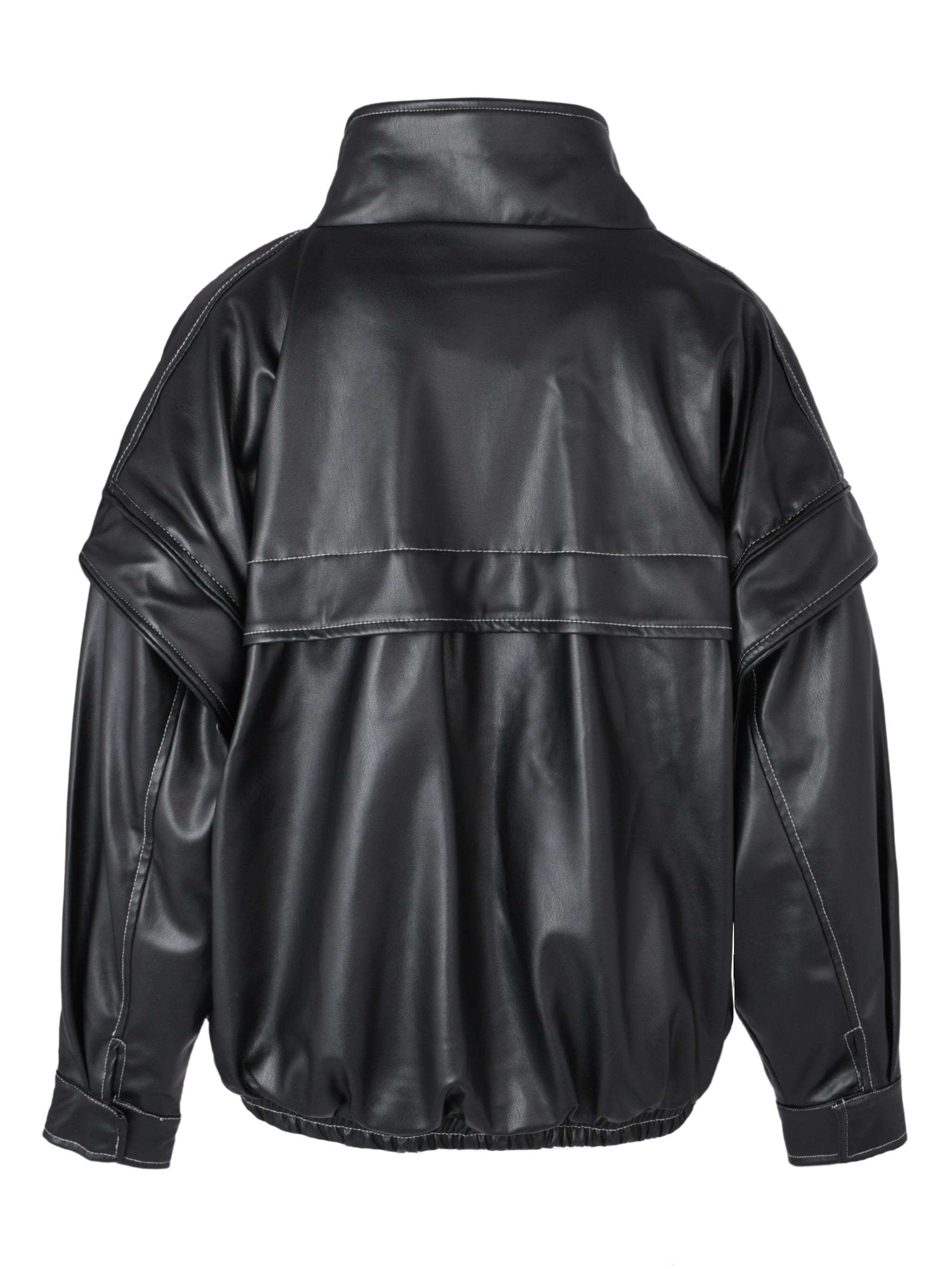 BLACK VEGAN LEATHER WITH STITCHING DETAIL JACKET-VEST