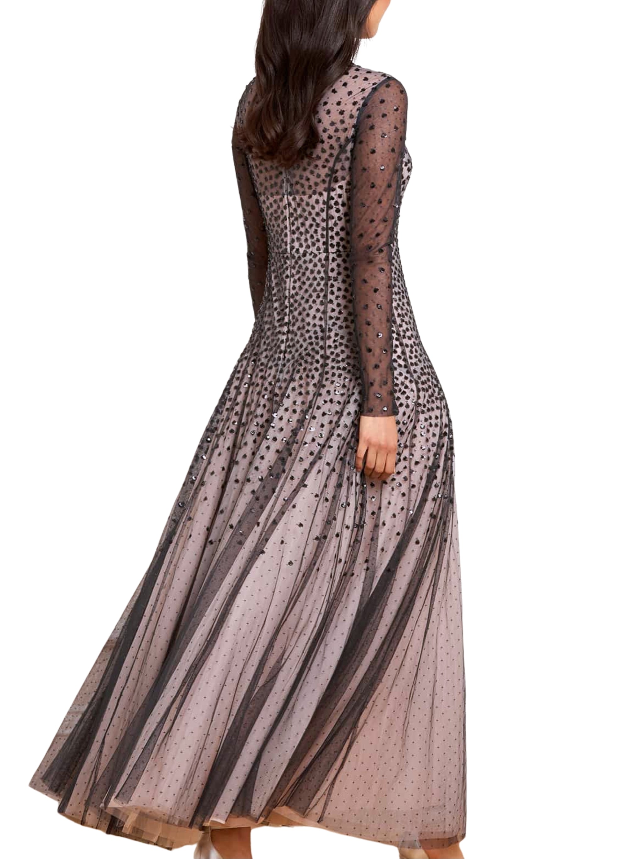 SEQUIN CASCADE ROUND NECK GOWN