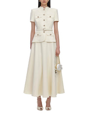 Yellow crepe tailored midi dress