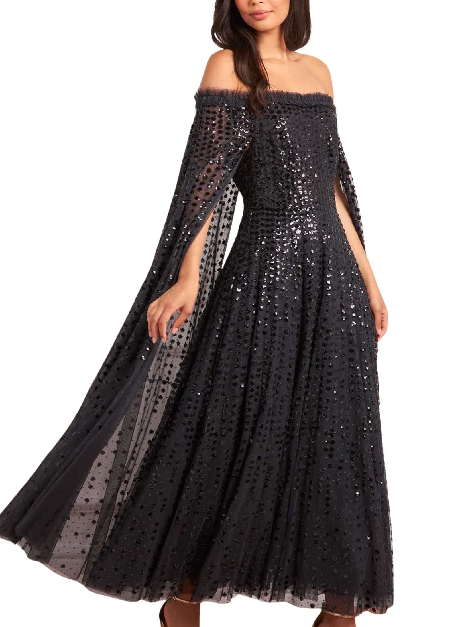 Raindrop cape ankle gown