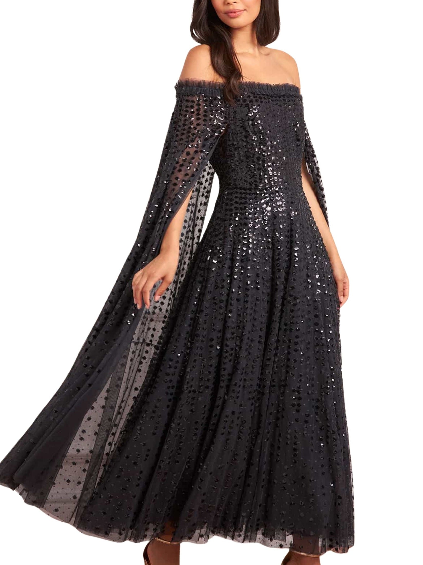 Raindrop cape ankle gown