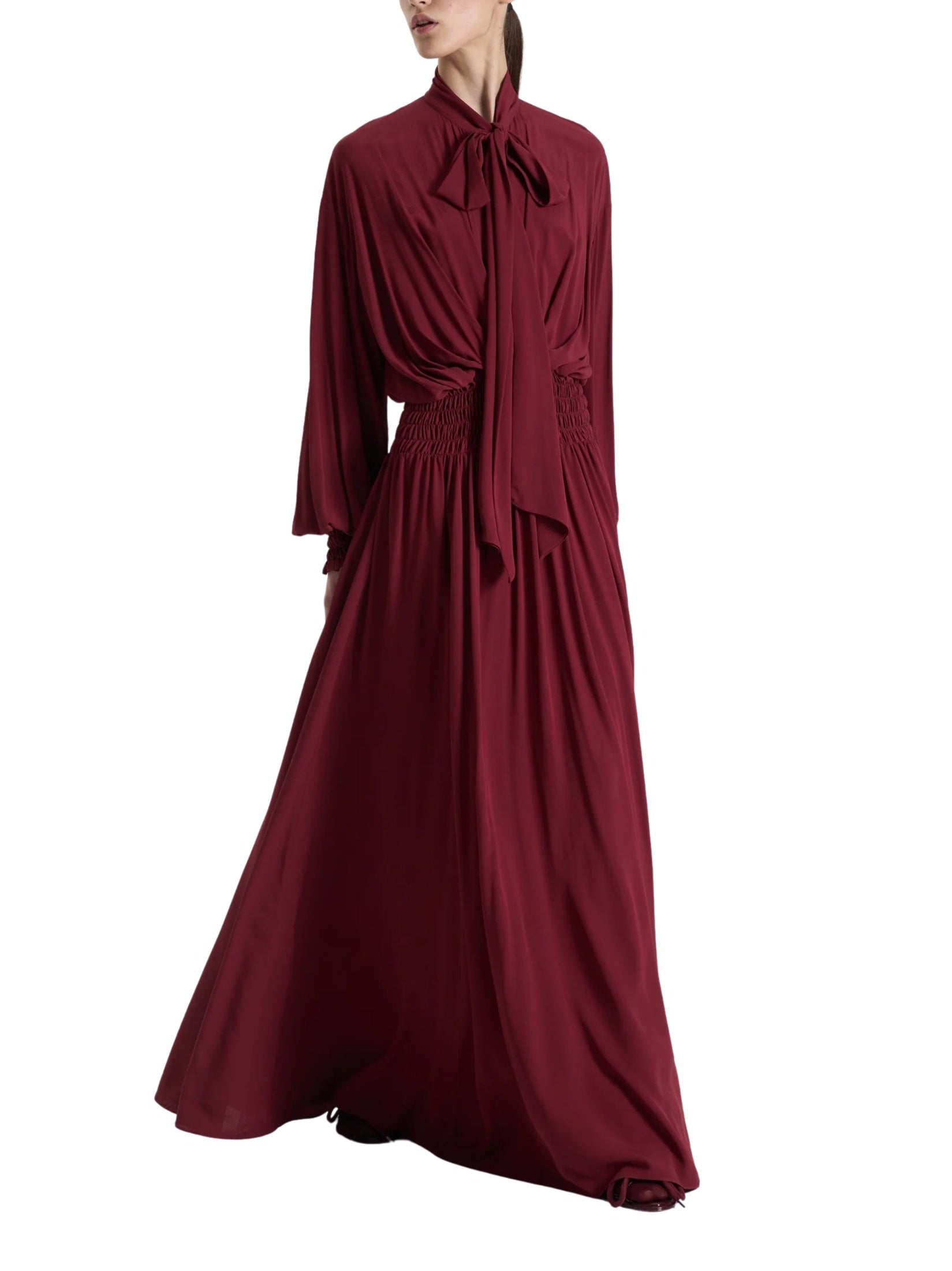 Burgundy scarf-tied dress