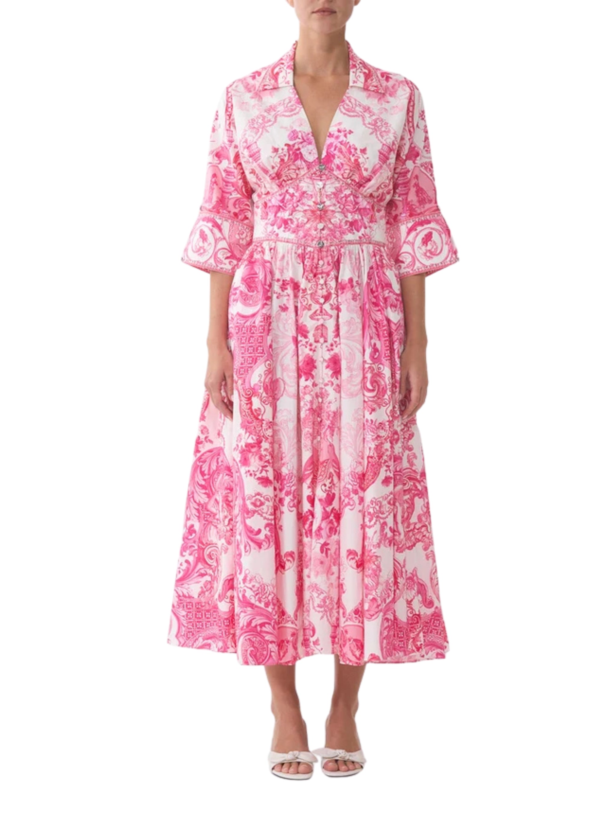 Shaped waistband midi dress