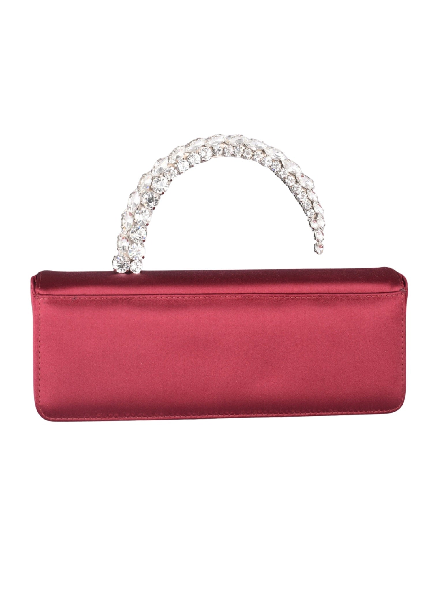 Malika satin burgundy stone-encrusted satin baguette clutch