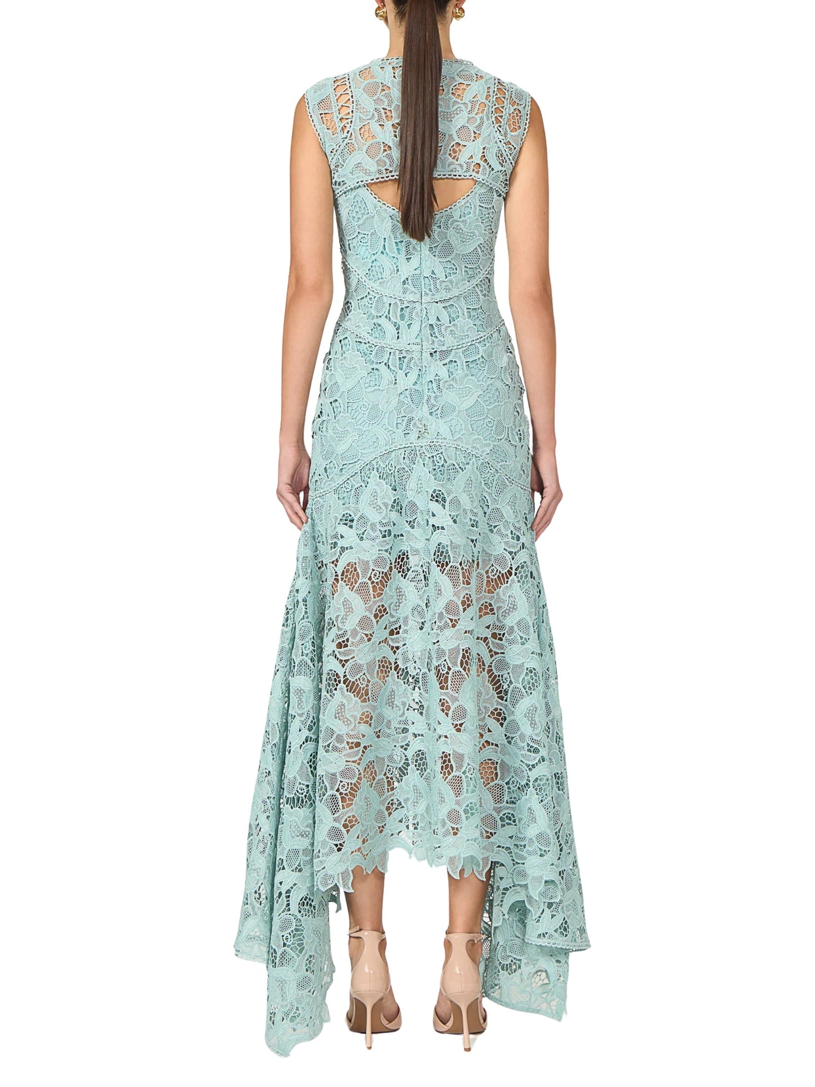 Guipure lace handkrchief dress keyhole neck