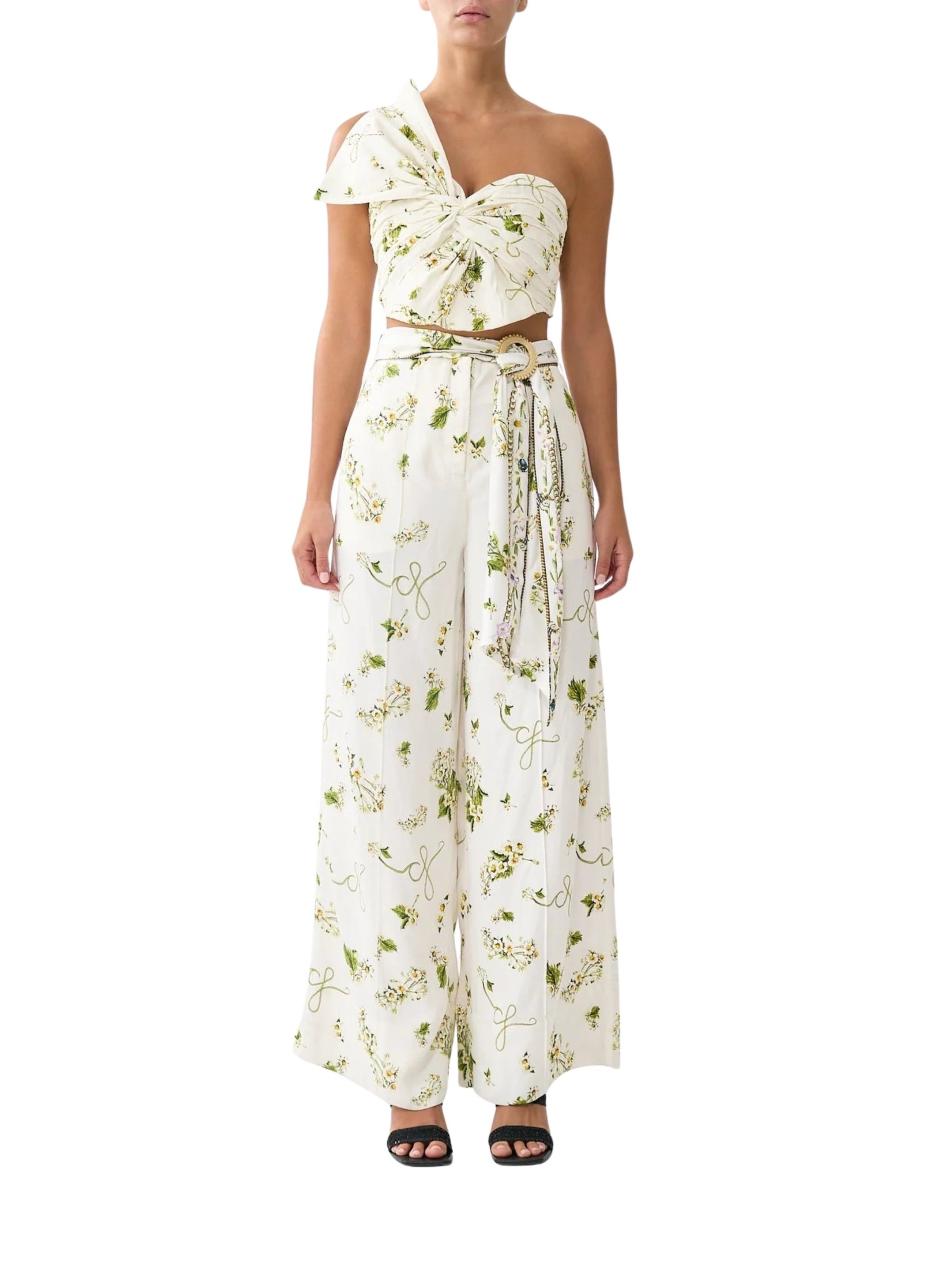 Scarf belt wide leg pant